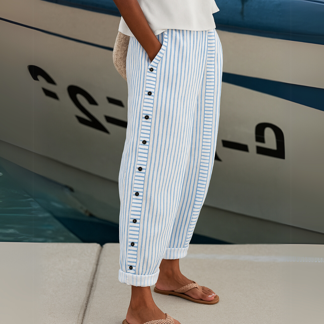 Céline | Pantalon Rayé à Boutons