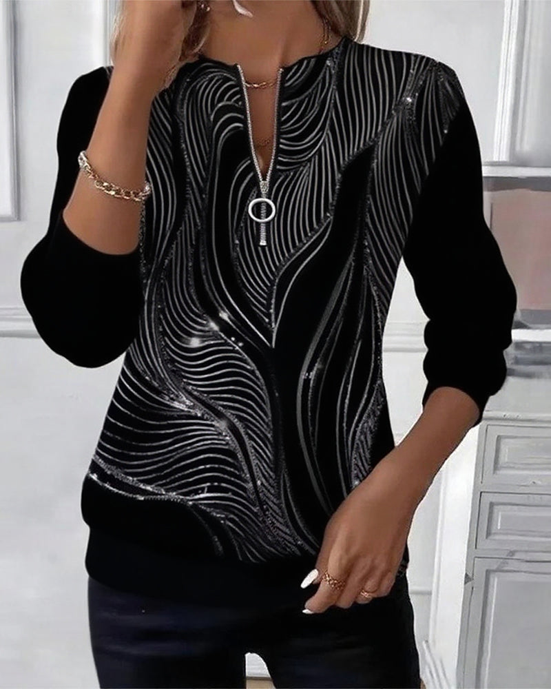 Anaïs-Claire | Sweat-shirt zippé imprimé décontracté