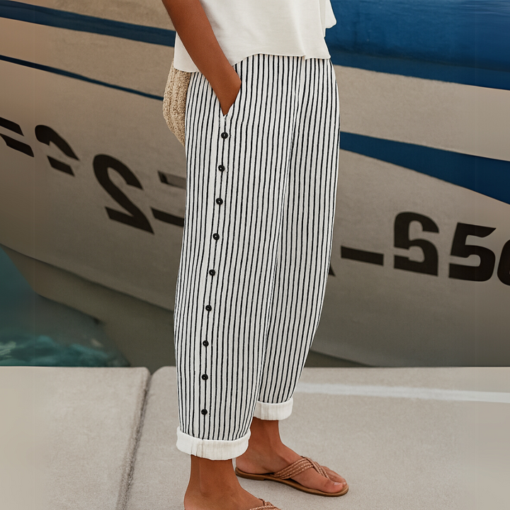 Céline | Pantalon Rayé à Boutons