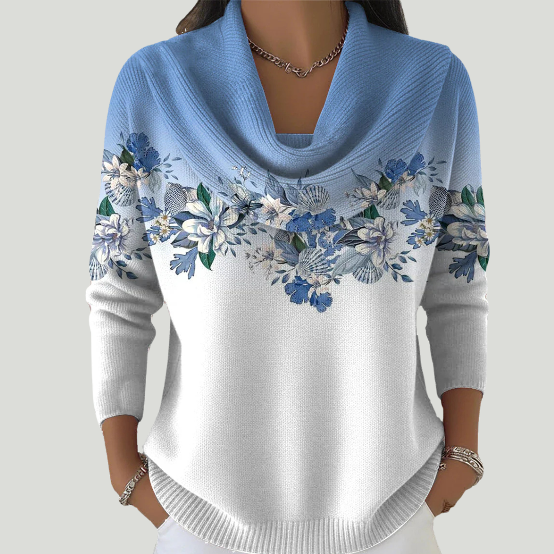 Tasnime | Pull Fleuri Dégradé Col Fluide