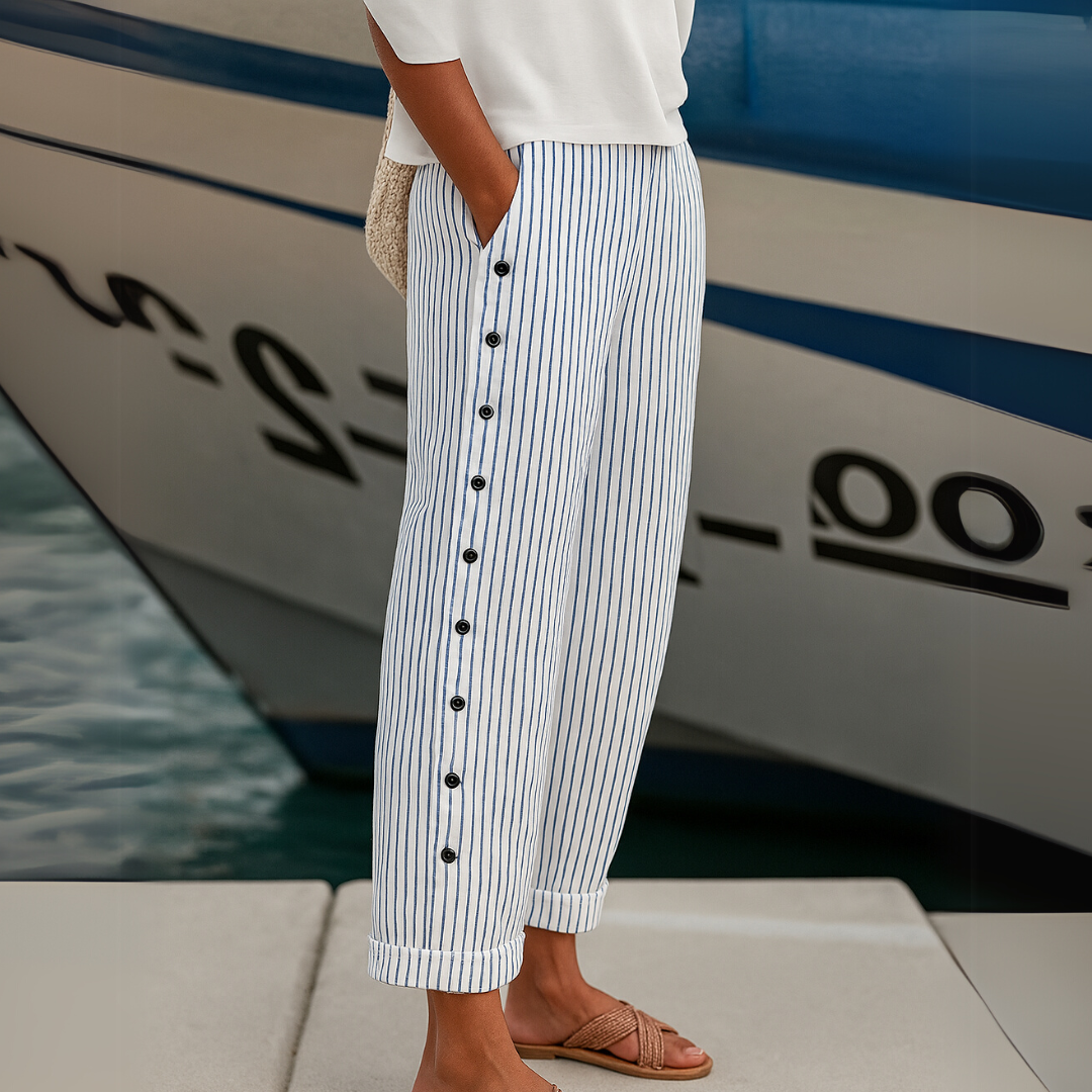 Céline | Pantalon Rayé à Boutons