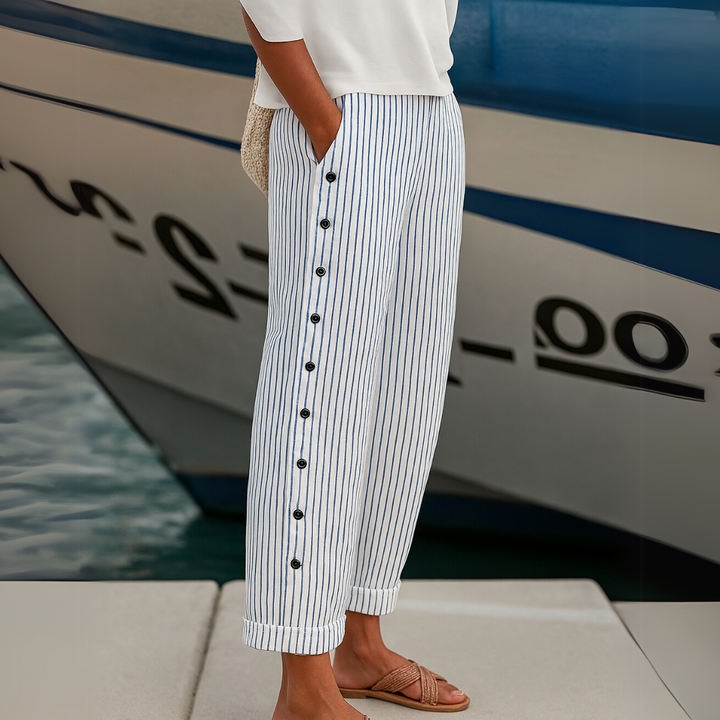 Céline | Pantalon Rayé à Boutons