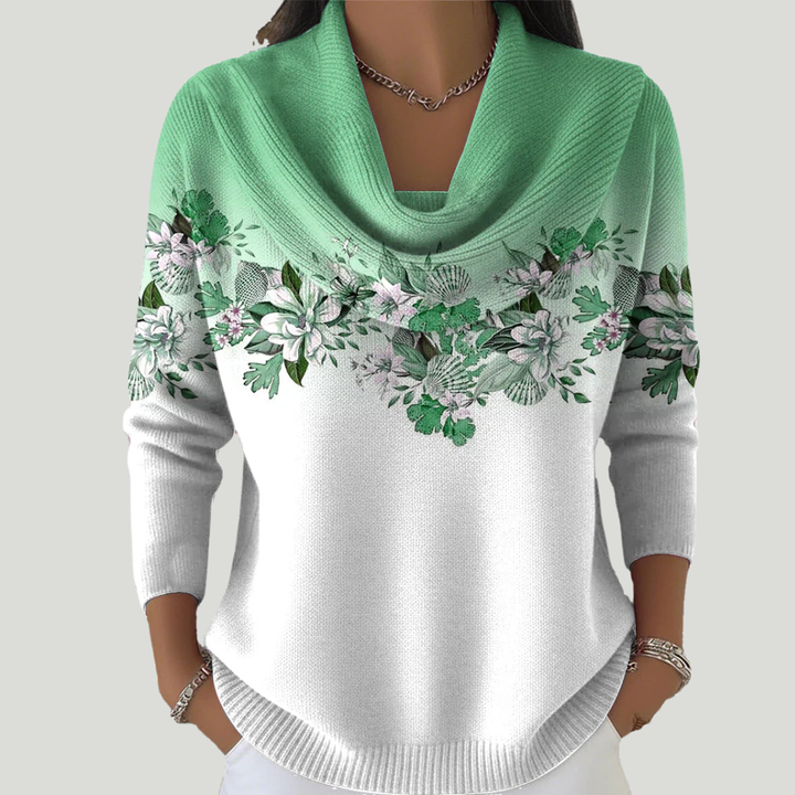 Tasnime | Pull Fleuri Dégradé Col Fluide