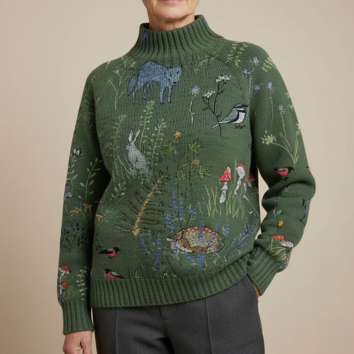 Hana | Pull Tricoté Mysig avec Motif Forestier Naturel