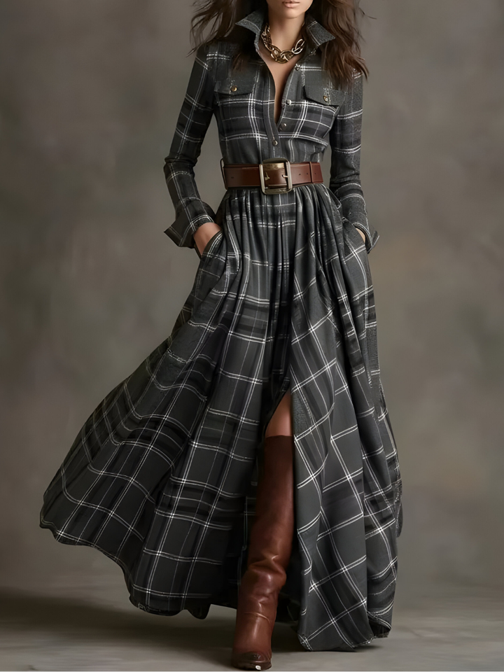 Nara™ | Robe Maxi à Carreaux Chic