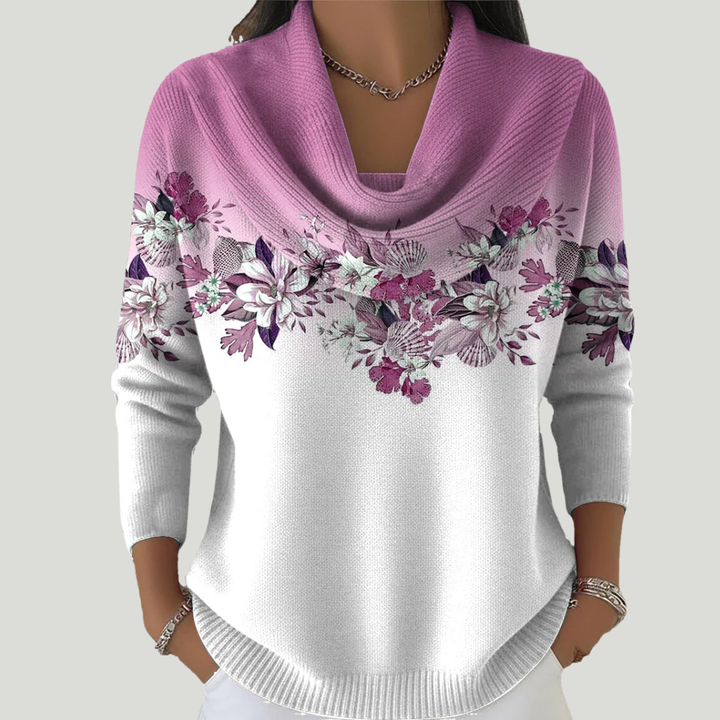 Tasnime | Pull Fleuri Dégradé Col Fluide