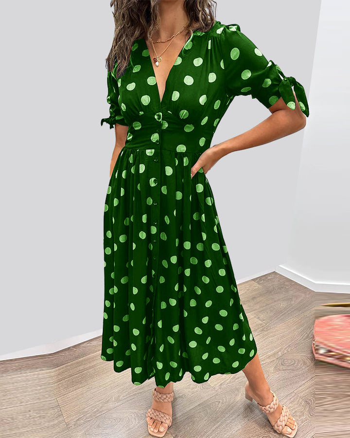 Monique™ | Robe à Pois avec Nœuds