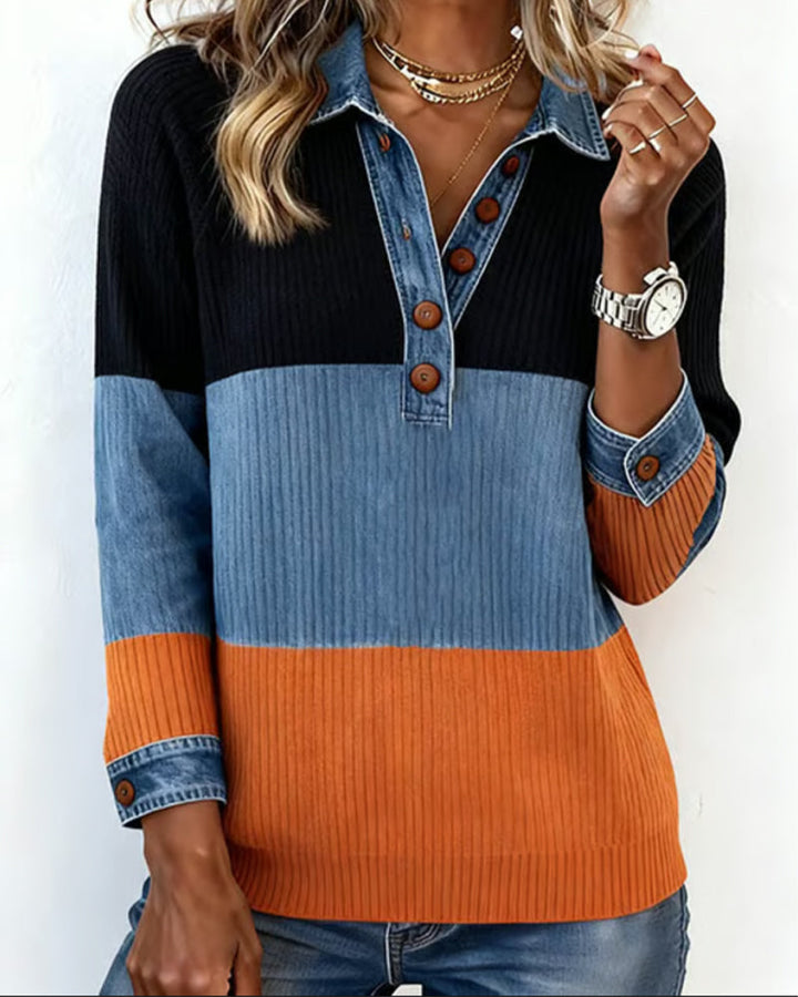 Élodie-Rose | Haut à la mode avec col et couleur contrastée