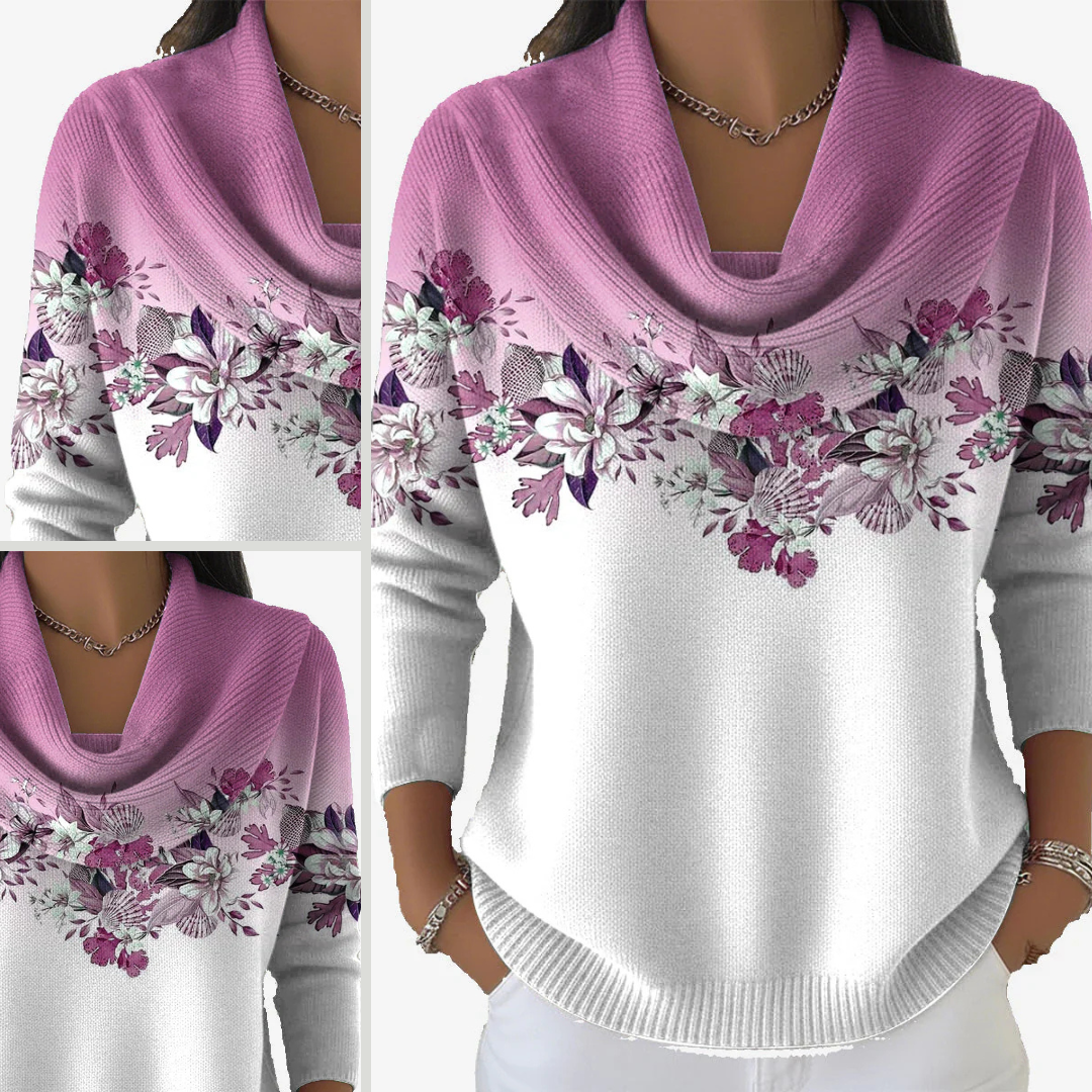 Tasnime | Pull Fleuri Dégradé Col Fluide