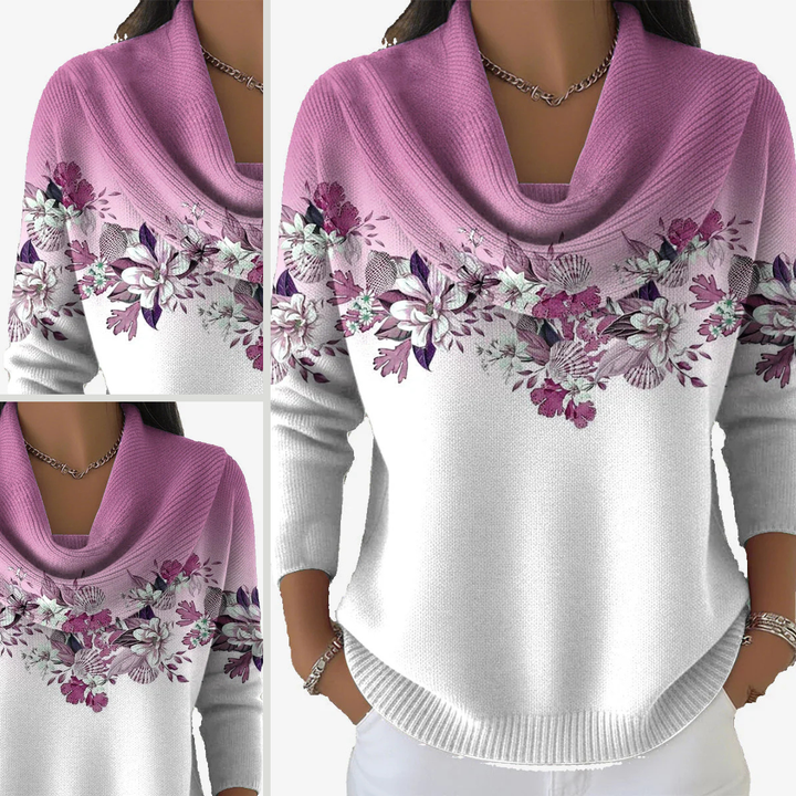 Tasnime | Pull Fleuri Dégradé Col Fluide