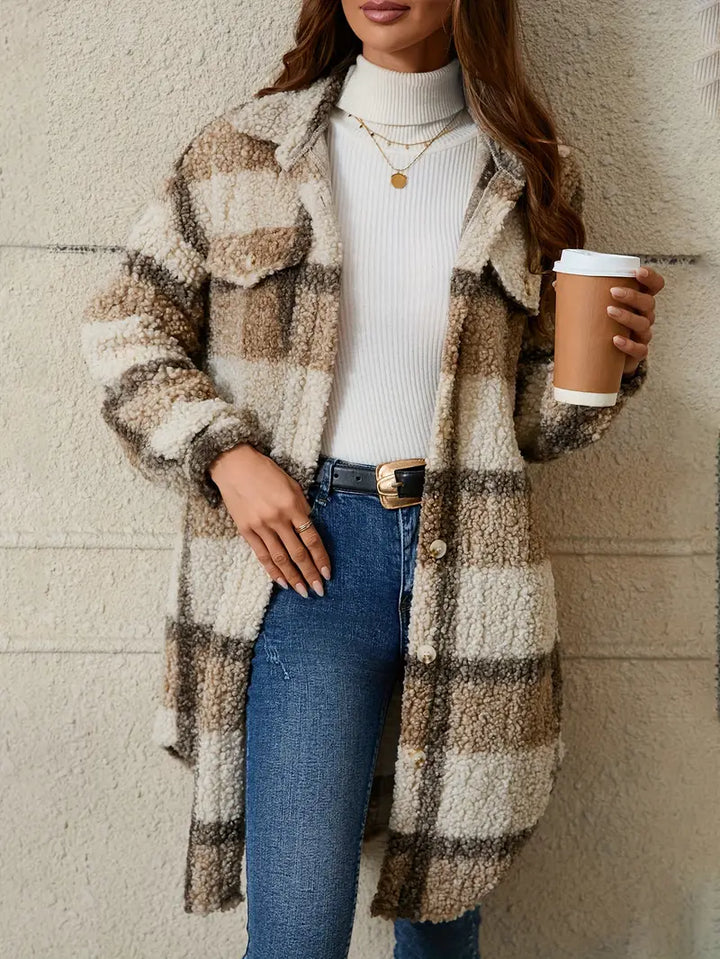 Isabelle | Veste teddy à carreaux confortable