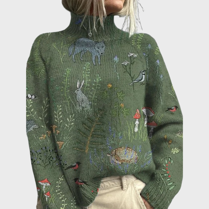Hana | Pull Tricoté Mysig avec Motif Forestier Naturel
