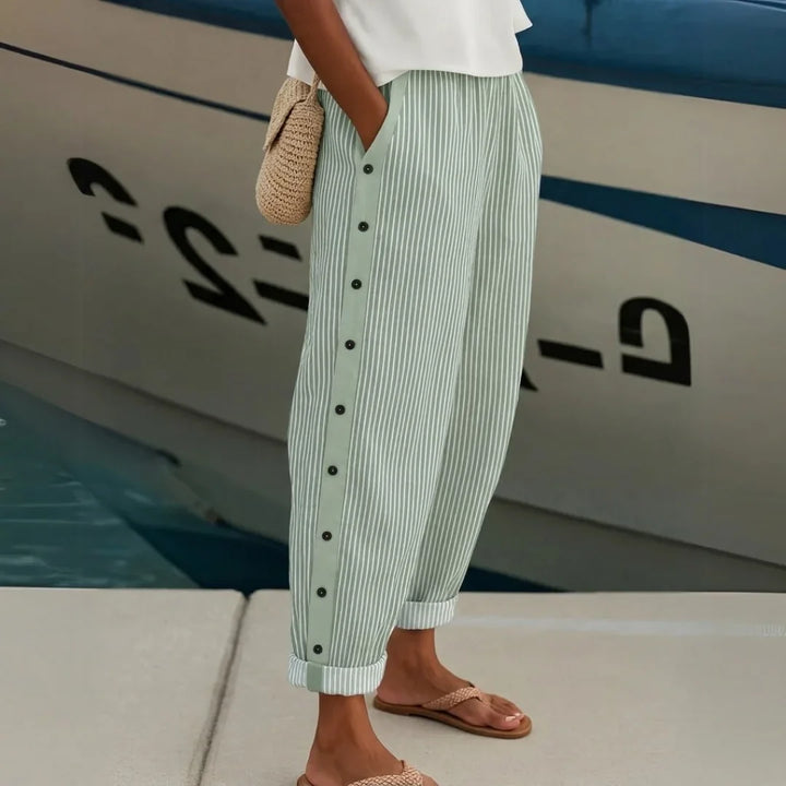 Céline | Pantalon Rayé à Boutons