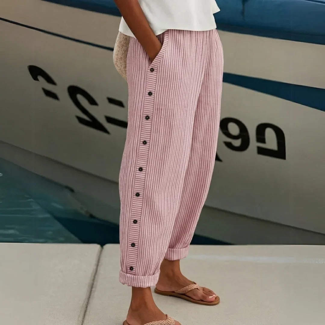 Céline | Pantalon Rayé à Boutons