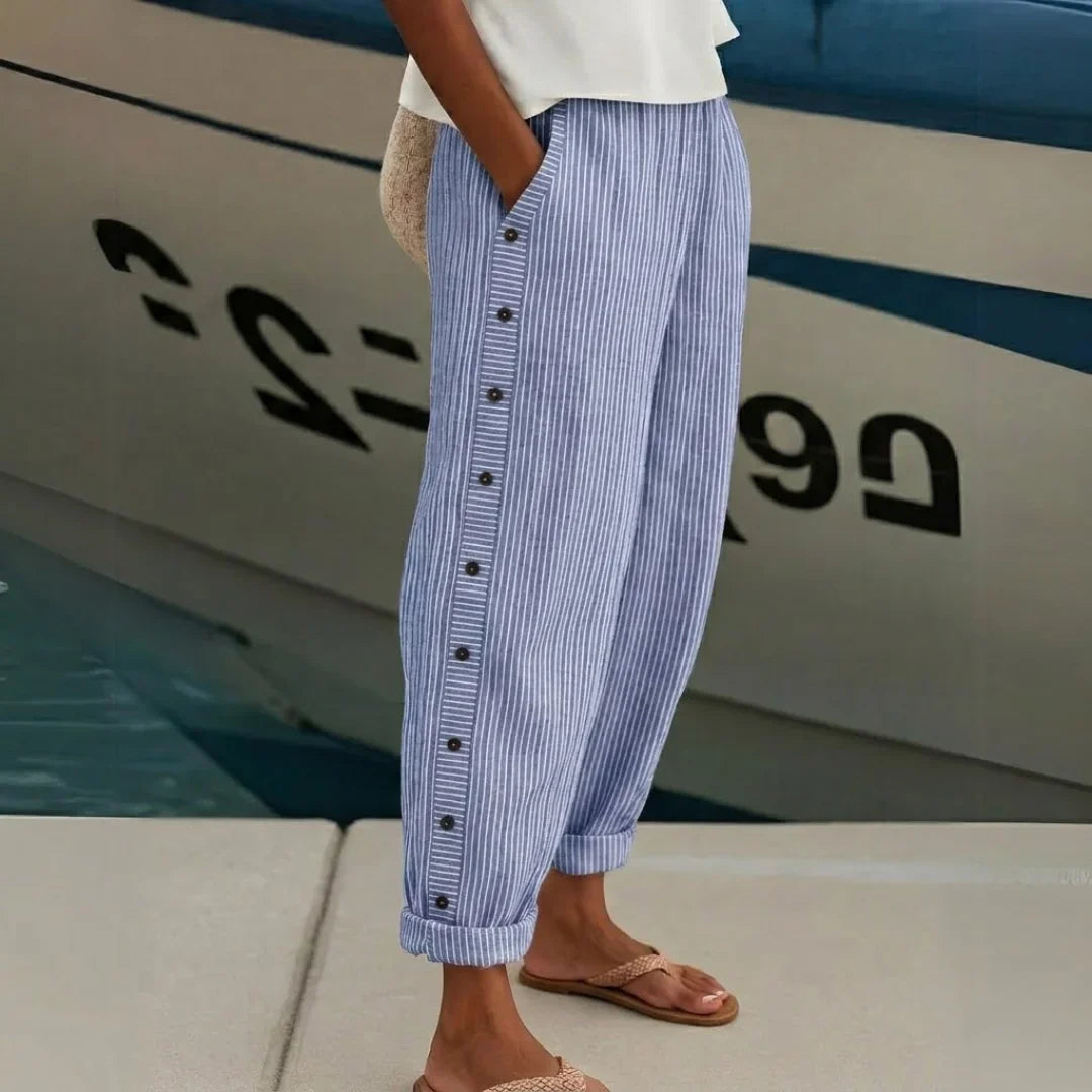 Céline | Pantalon Rayé à Boutons