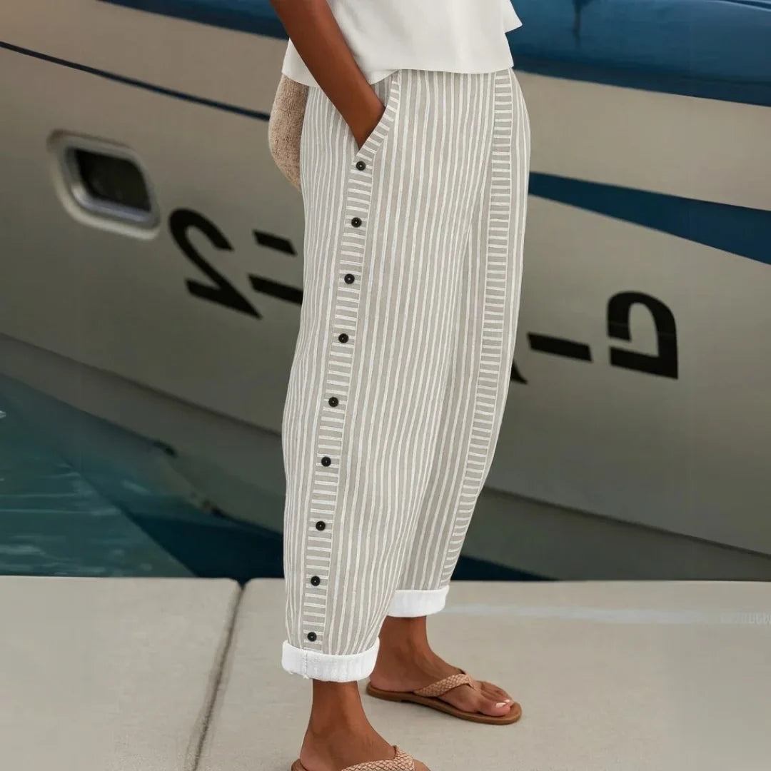 Céline | Pantalon Rayé à Boutons