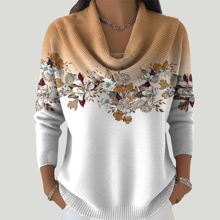 Tasnime | Pull Fleuri Dégradé Col Fluide