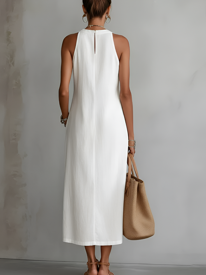 Noémie | Robe Midi Brodée à Col Mandarin