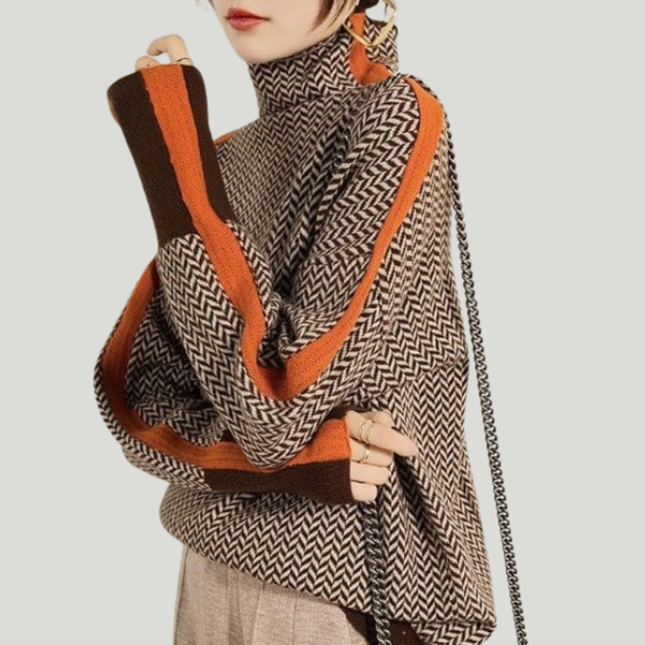 Clémence | Pull à col roulé à rayures contrastantes