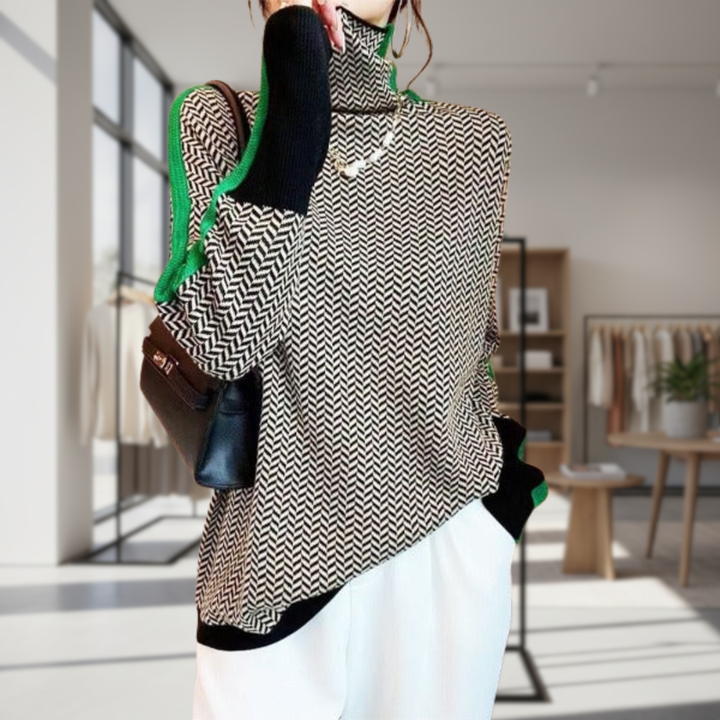 Clémence | Pull à col roulé à rayures contrastantes