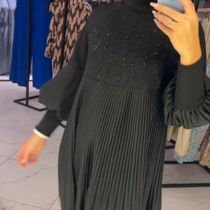 Luna™ | Robe Plissée Élégante avec Manches Bouffantes