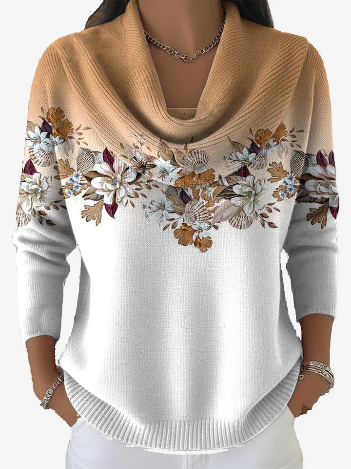 Tasnime | Pull Fleuri Dégradé Col Fluide